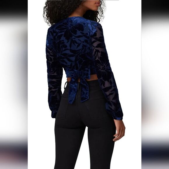 Hutch Claudia Velvet Burnout Crop Wrap Top Size S Blue - Picture 3 of 6